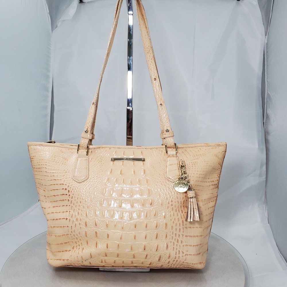 Brahmin Medium Asher Medium White Croc Embossed Leather Shoulder Tote Bag